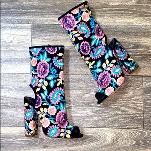 Liliana Floral Embroidered Peep Toe Bootie